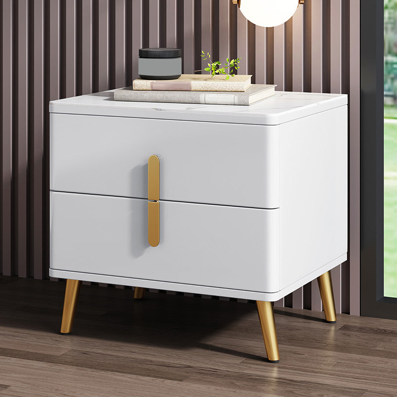 Modern Night Table Stone Accent Table Nightstand with 2 Drawers