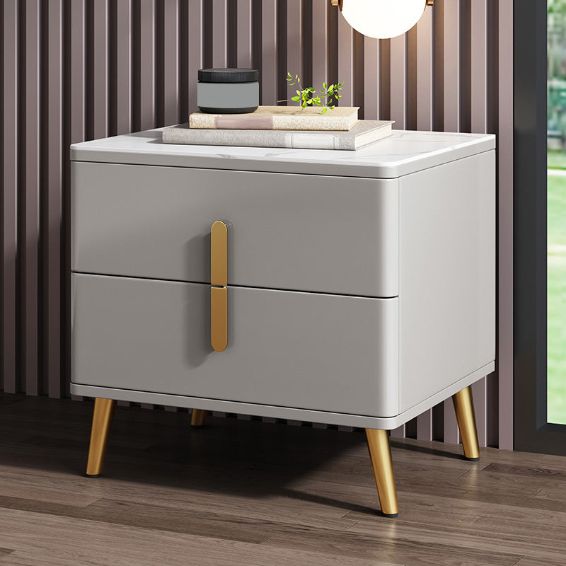 Modern Night Table Stone Accent Table Nightstand with 2 Drawers