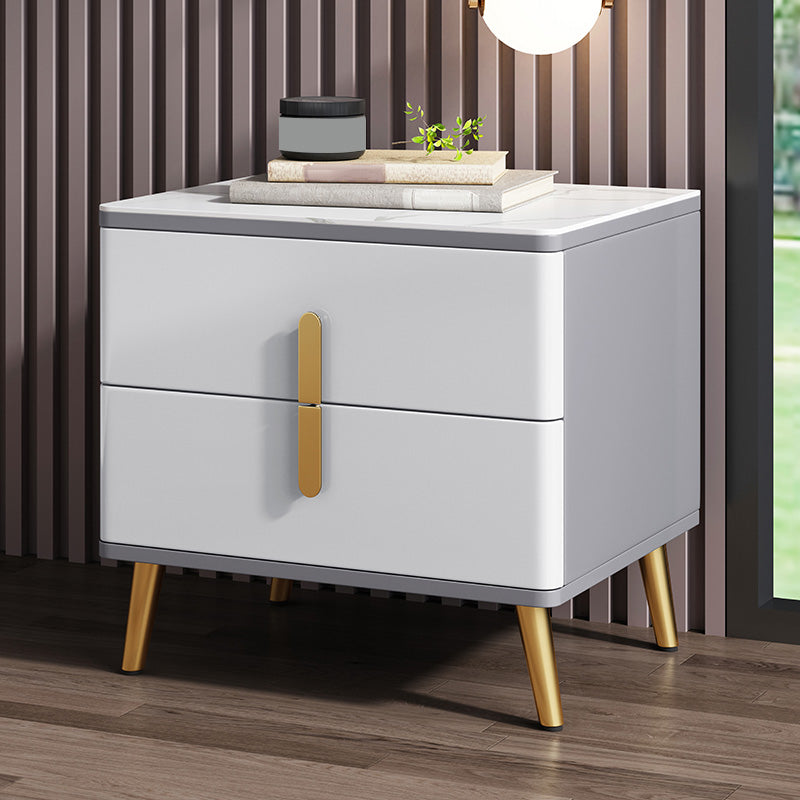 Modern Night Table Stone Accent Table Nightstand with 2 Drawers