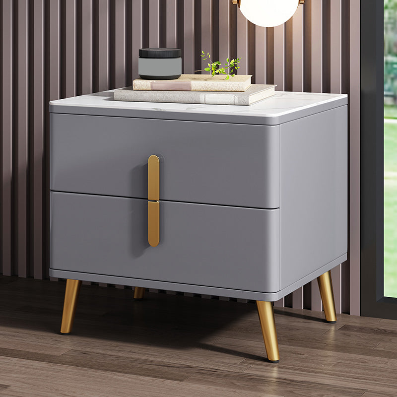 Modern Night Table Stone Accent Table Nightstand with 2 Drawers