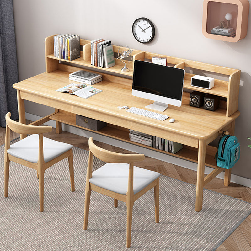 Contemporary Rectangular Solid Wood Writing Desk 3 Drawers H-shape Base Computer Desk