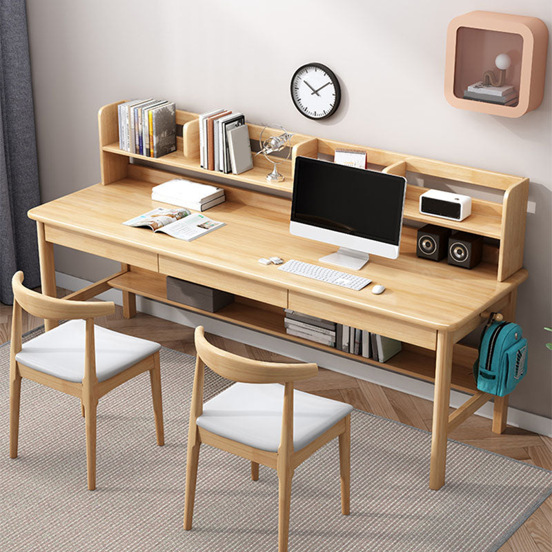 Contemporary Rectangular Solid Wood Writing Desk 3 Drawers H-shape Base Computer Desk