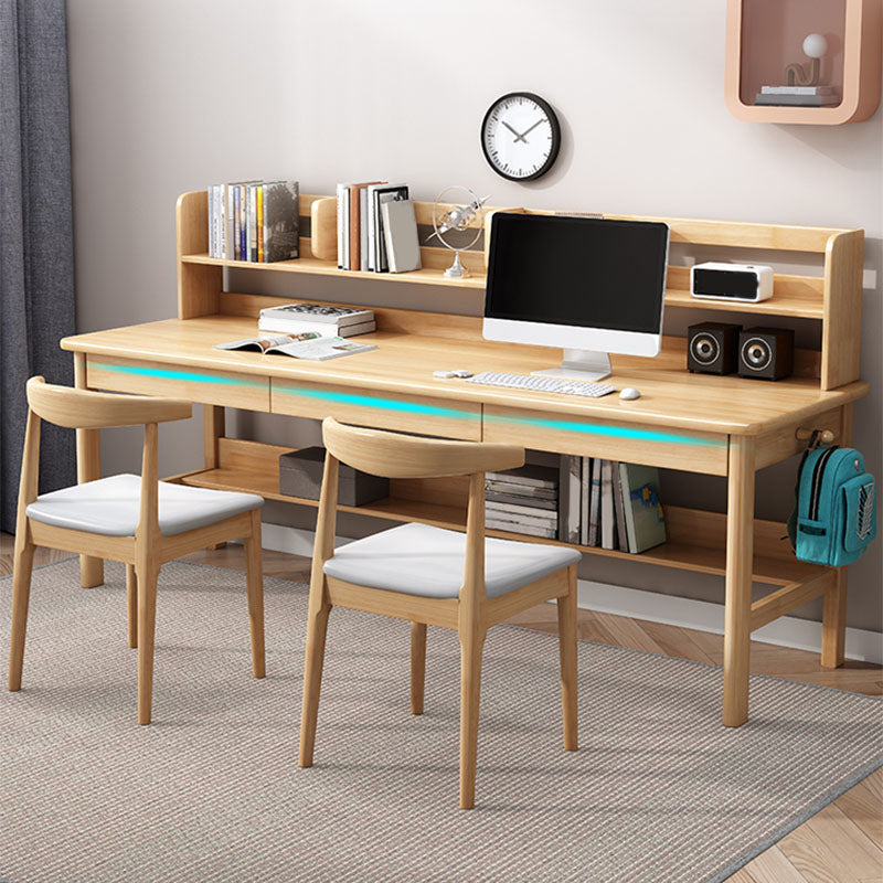 Contemporary Rectangular Solid Wood Writing Desk 3 Drawers H-shape Base Computer Desk