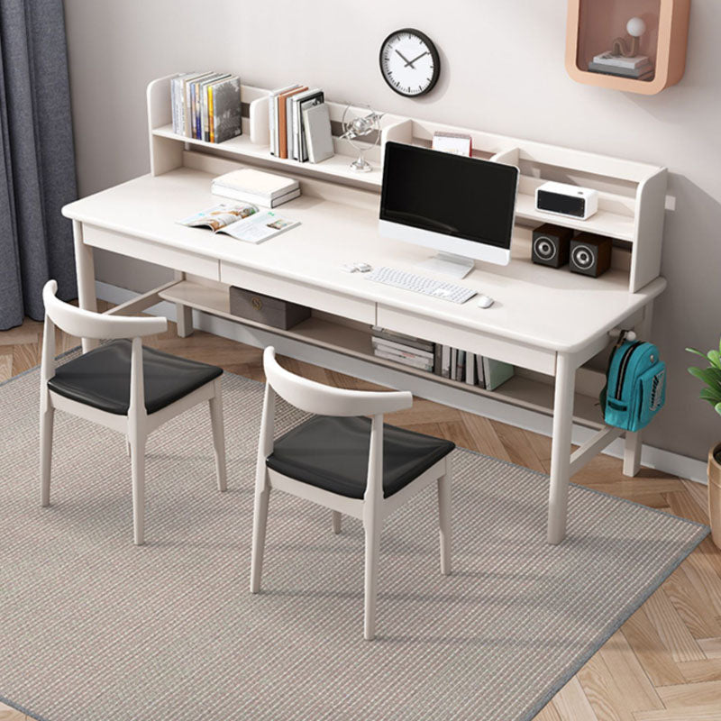 Contemporary Rectangular Solid Wood Writing Desk 3 Drawers H-shape Base Computer Desk