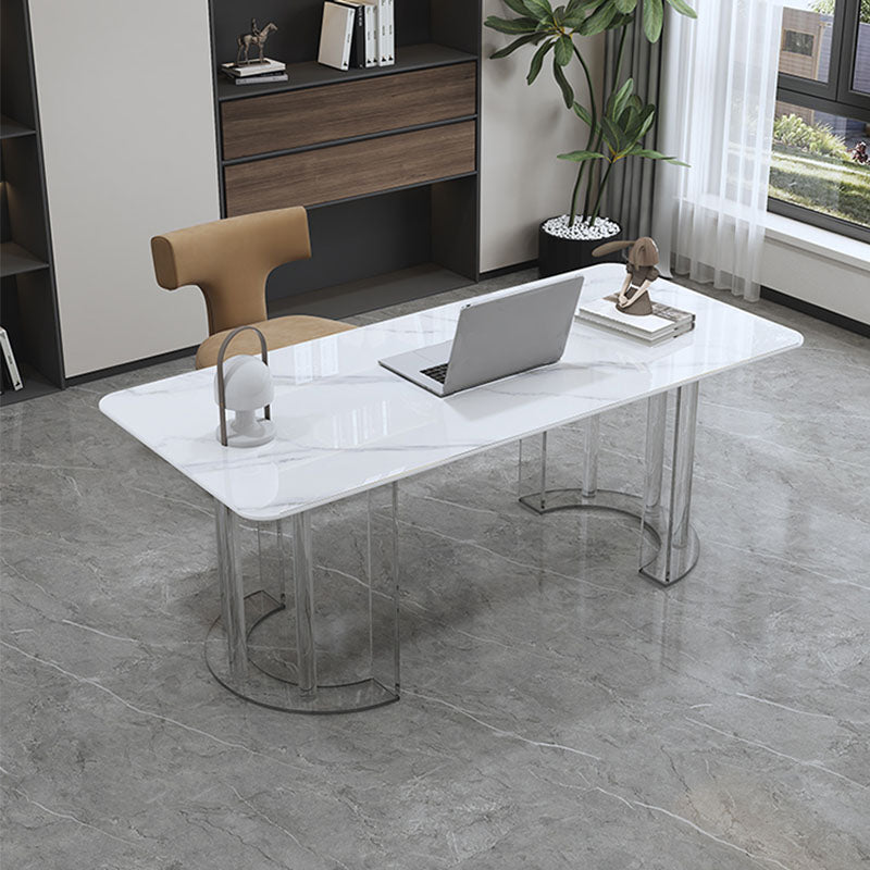 Rectangle Stone Top Office Desk Modern Style Writing Desk with Acrylic Base for Office