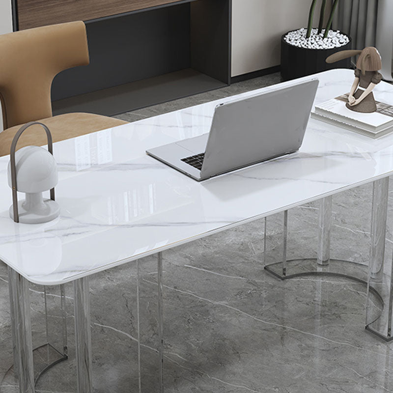 Rectangle Stone Top Office Desk Modern Style Writing Desk with Acrylic Base for Office