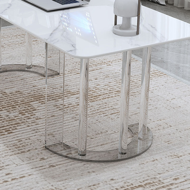 Rectangle Stone Top Office Desk Modern Style Writing Desk with Acrylic Base for Office