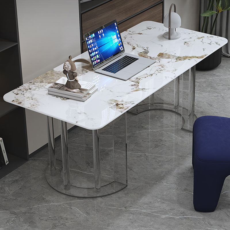 Rectangle Stone Top Office Desk Modern Style Writing Desk with Acrylic Base for Office