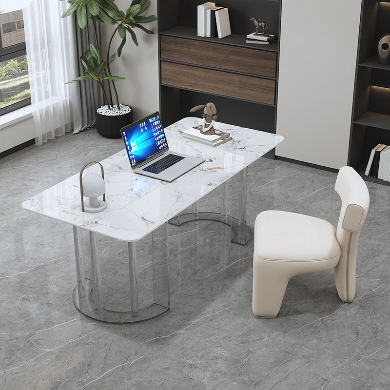 Rectangle Stone Top Office Desk Modern Style Writing Desk with Acrylic Base for Office