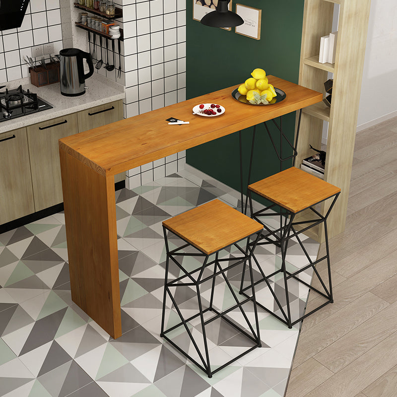 Rectangle Wooden Top Bistro Table Modern Pub Table with Metal Base