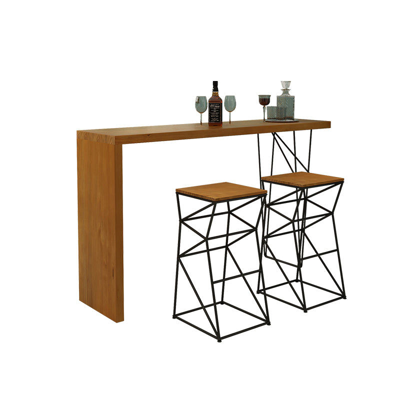 Rectangle Wooden Top Bistro Table Modern Pub Table with Metal Base