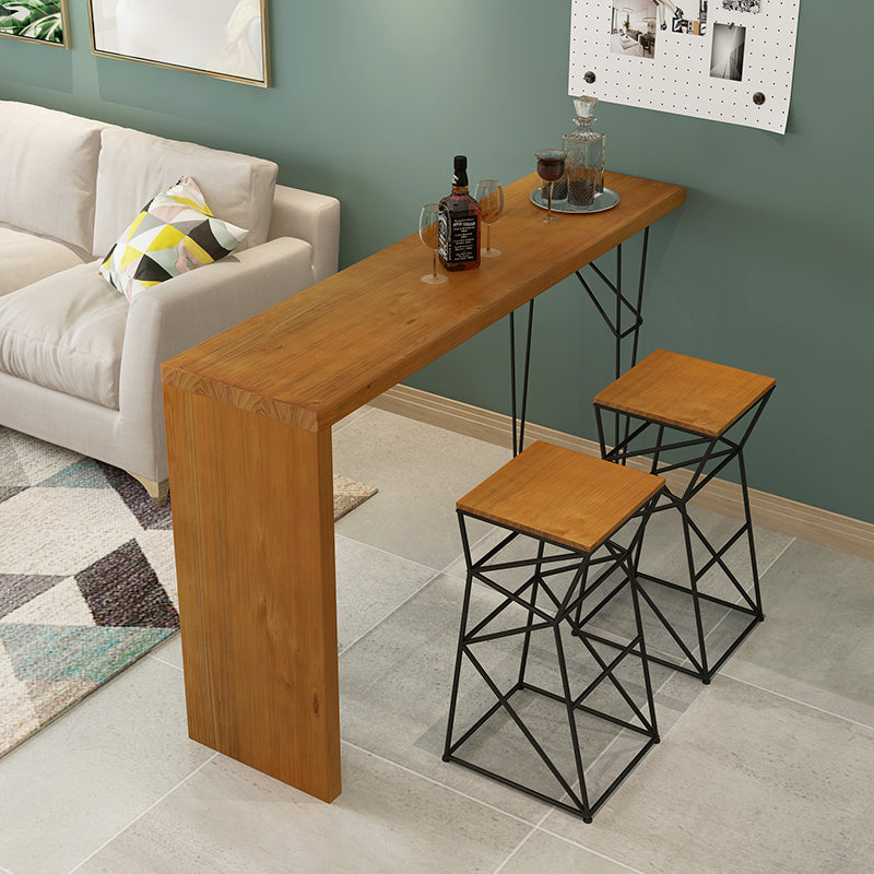 Rectangle Wooden Top Bistro Table Modern Pub Table with Metal Base