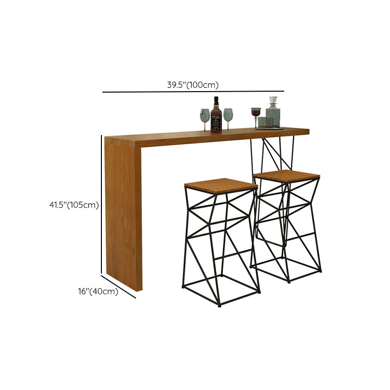 Rectangle Wooden Top Bistro Table Modern Pub Table with Metal Base