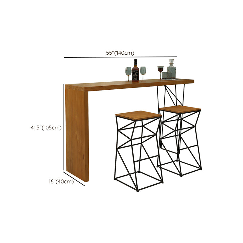 Rectangle Wooden Top Bistro Table Modern Pub Table with Metal Base