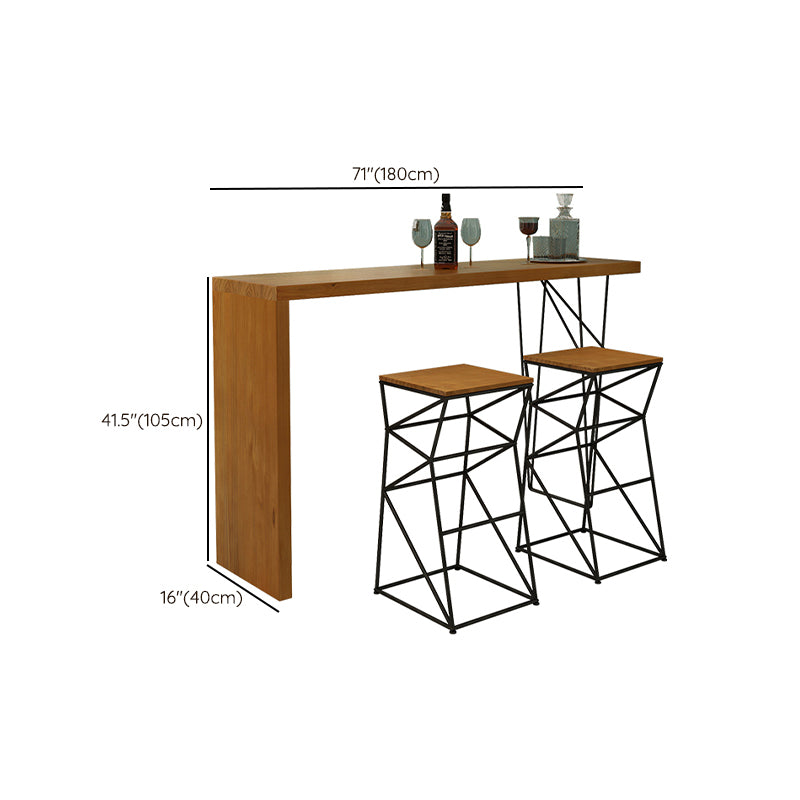 Rectangle Wooden Top Bistro Table Modern Pub Table with Metal Base