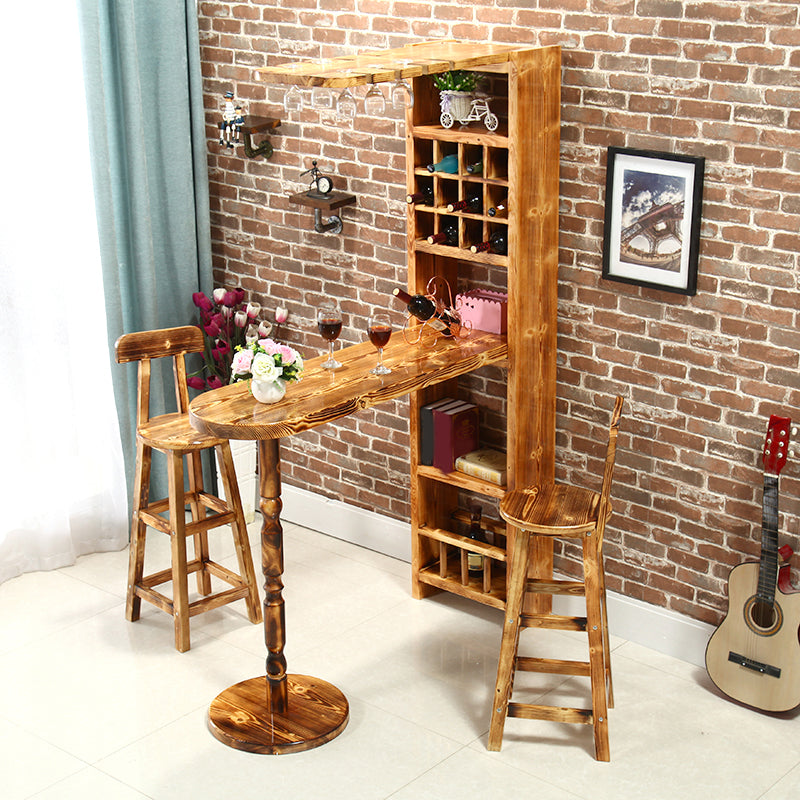 Traditional Ellipse Bar Table Storable Solid Wood Table for Living Room