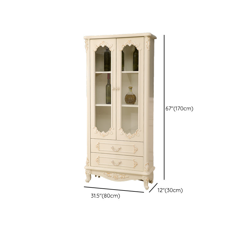 Traditional Glass Doors Display Stand Solid Wood Buffet Cabinet for Dining Room