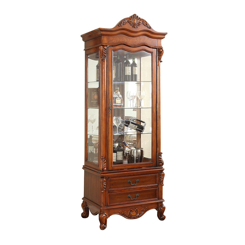 Traditional Glass Doors Curio Cabinet Rubberwood Storage Cabinet for Dining Room