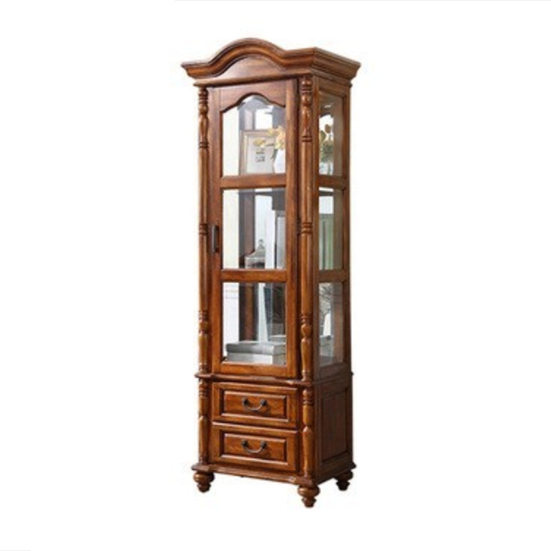 Traditional Glass Doors Curio Cabinet Rubberwood Storage Cabinet for Dining Room