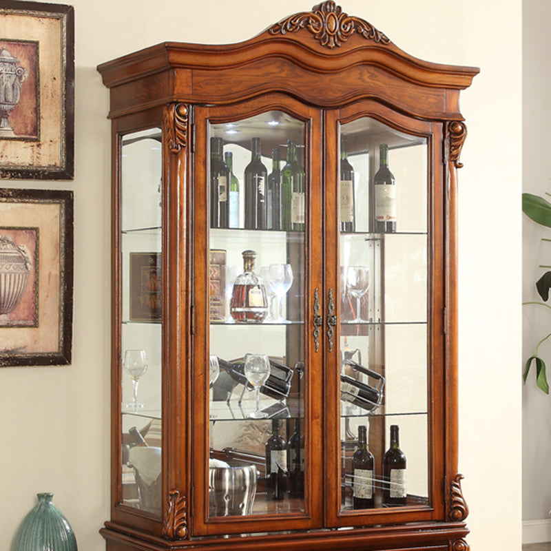 Traditional Glass Doors Curio Cabinet Rubberwood Storage Cabinet for Dining Room