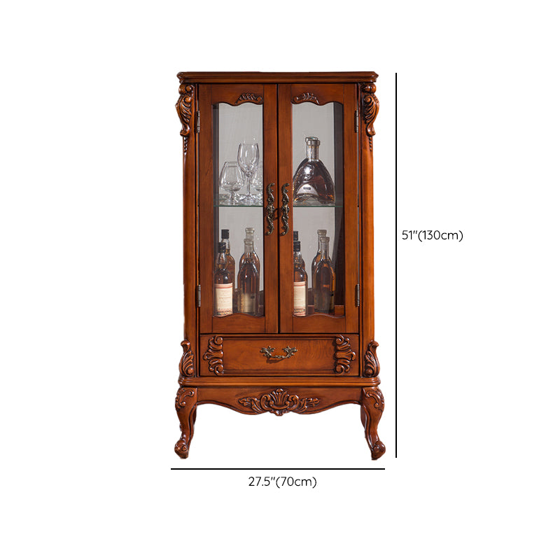 Traditional Glass Doors Curio Cabinet Rubberwood Storage Cabinet for Dining Room