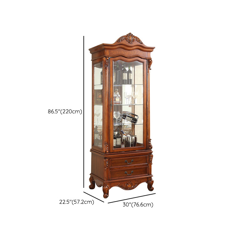 Traditional Glass Doors Curio Cabinet Rubberwood Storage Cabinet for Dining Room