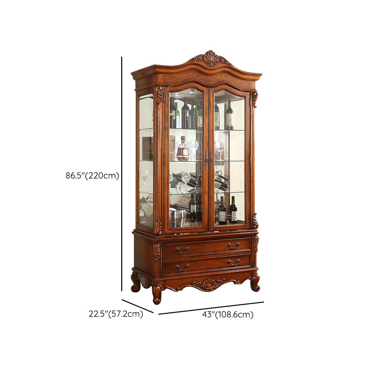 Traditional Glass Doors Curio Cabinet Rubberwood Storage Cabinet for Dining Room