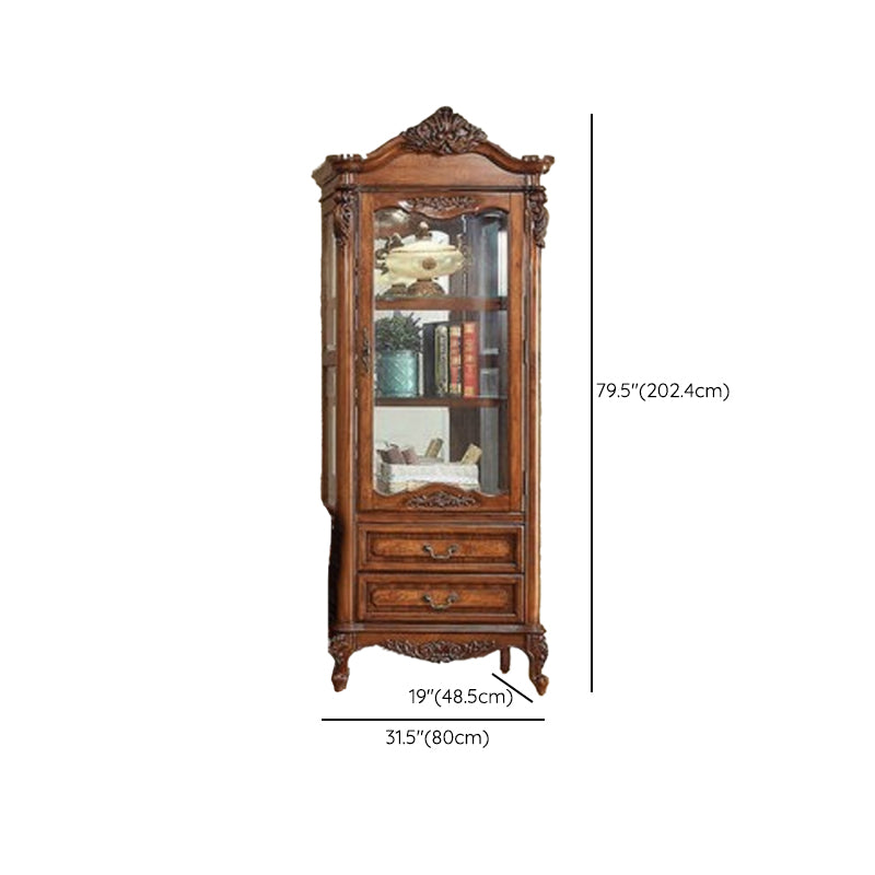 Traditional Glass Doors Curio Cabinet Rubberwood Storage Cabinet for Dining Room