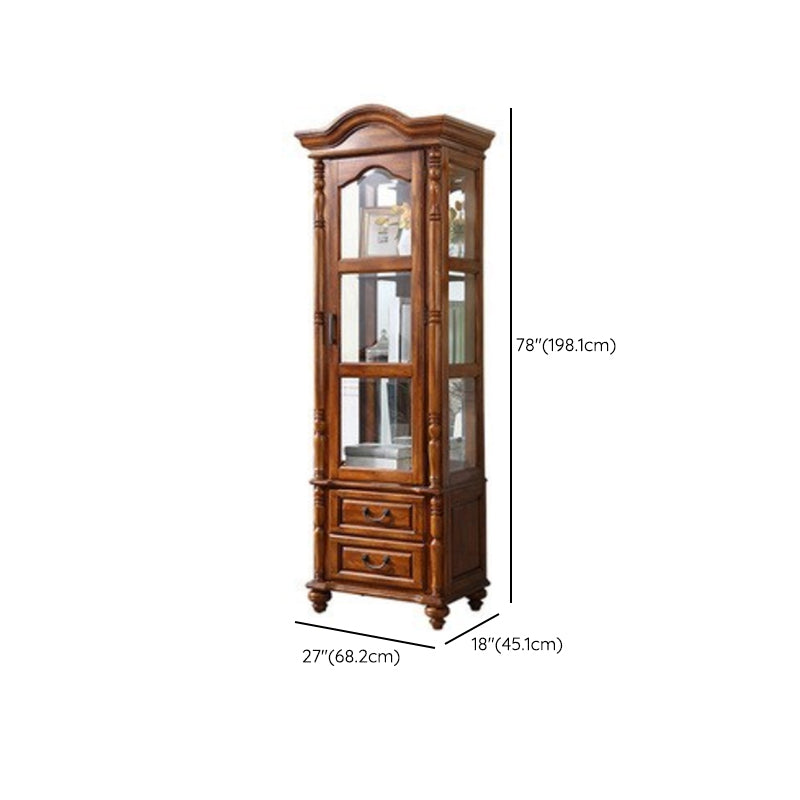 Traditional Glass Doors Curio Cabinet Rubberwood Storage Cabinet for Dining Room