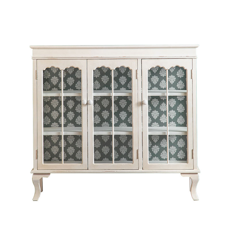 Traditional Curio Cabinet Solid Wood Glass Doors Storage Cabinet for Dining Room