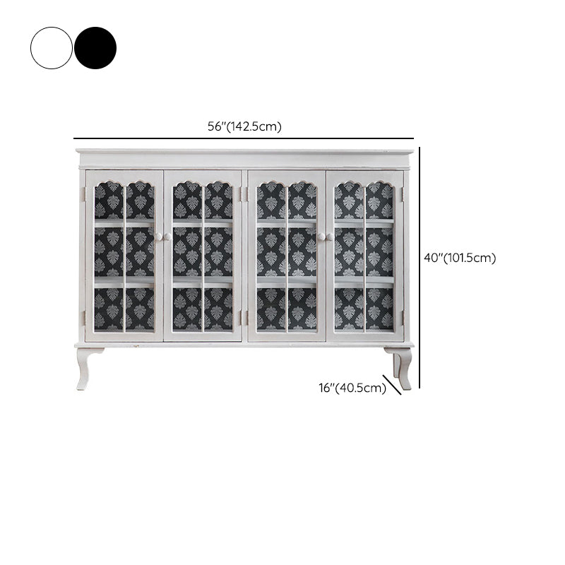 Traditional Curio Cabinet Solid Wood Glass Doors Storage Cabinet for Dining Room