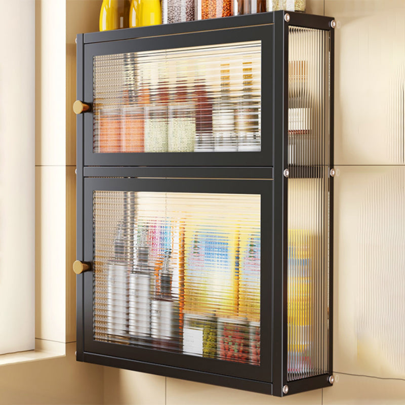 Modern Curio Cabinet Metal Glass Doors Storage Cabinet for Dining Room