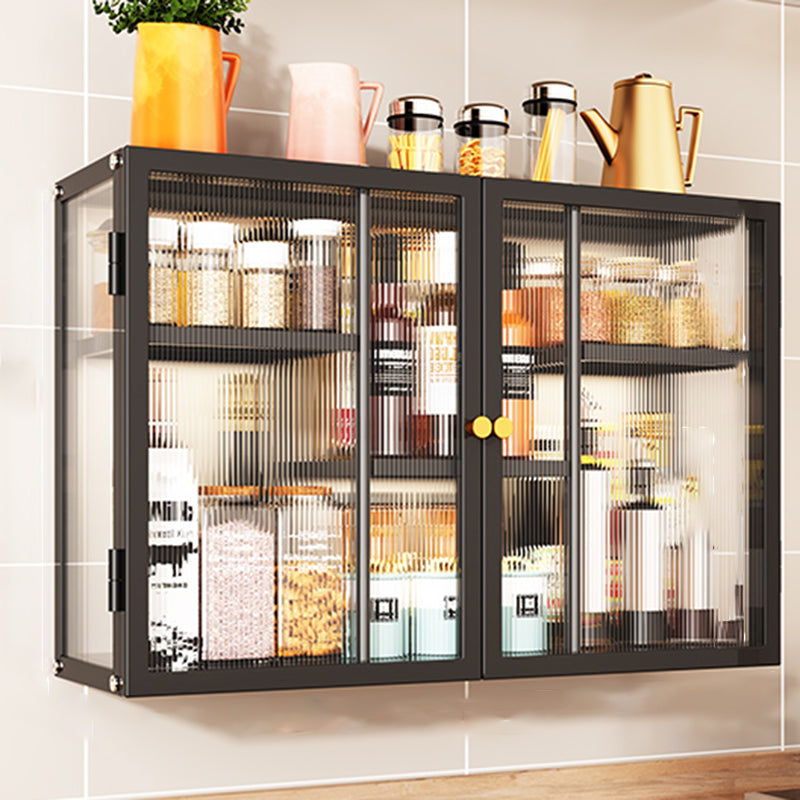 Modern Curio Cabinet Metal Glass Doors Storage Cabinet for Dining Room