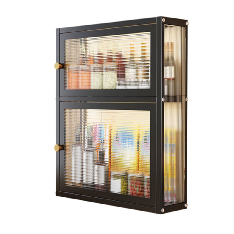 Modern Curio Cabinet Metal Glass Doors Storage Cabinet for Dining Room