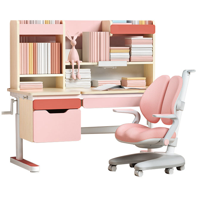 Modern Metal Writing Desk Set Natural Color Adjustable Height