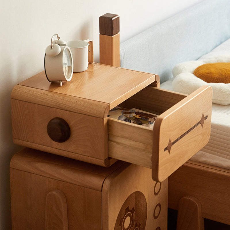 Modern No Theme Solid Wood Kids Bedside Table with Cabinet and Drawer