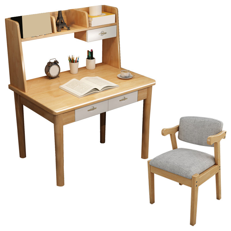 Solid Wood Home Kids Desk 48.4" H Writing Desk Kids Desk and Chair with Hutch