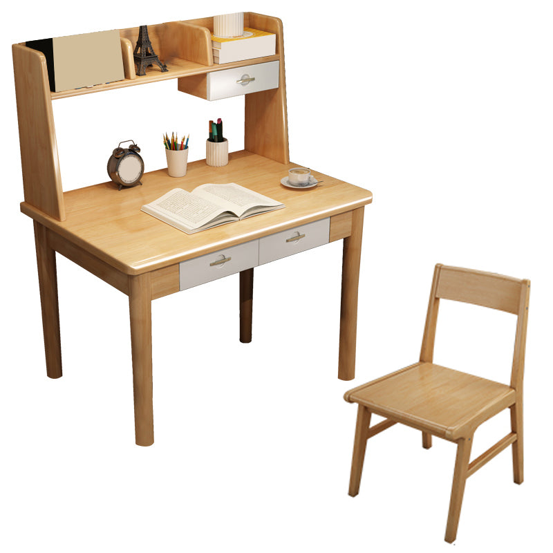 Solid Wood Home Kids Desk 48.4" H Writing Desk Kids Desk and Chair with Hutch