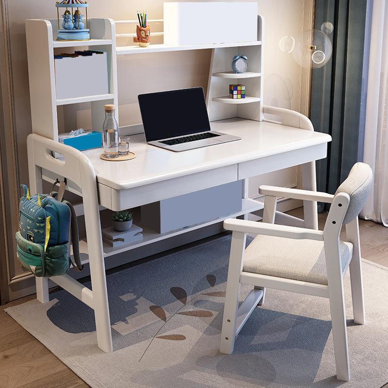 Wooden Adjustable Desk and Chair Set Kids Writing Desks with Hutch and Drawers