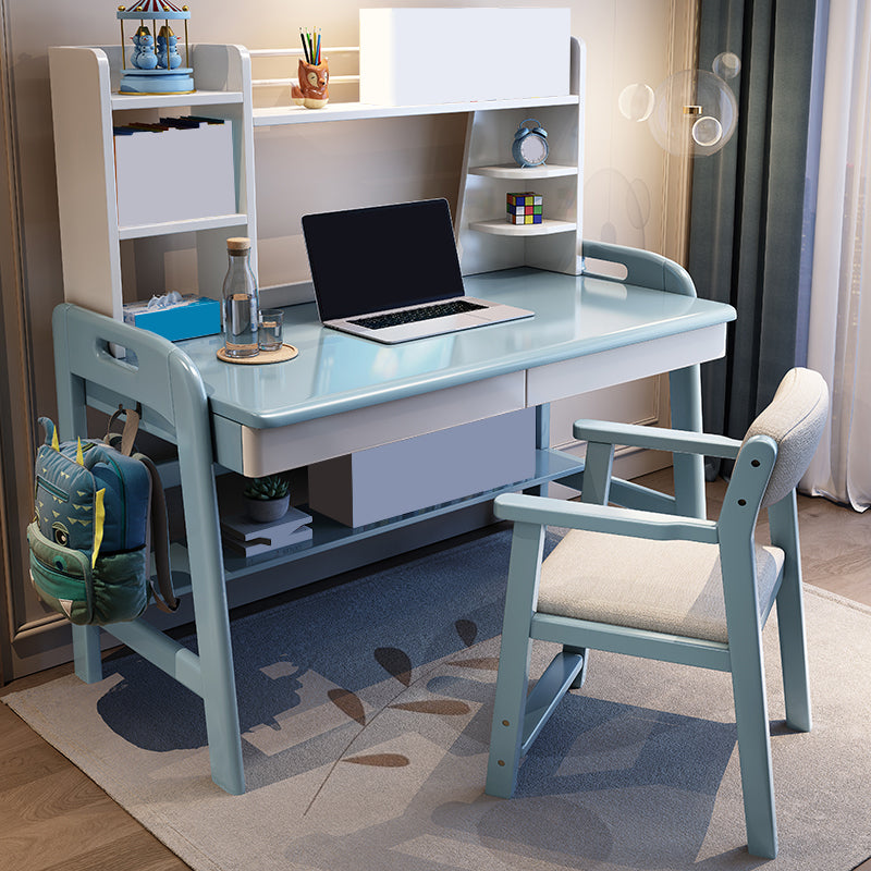 Wooden Adjustable Desk and Chair Set Kids Writing Desks with Hutch and Drawers