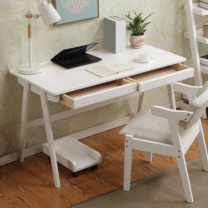 Solid Wood Writing Kids Desk and Chair 29.5" High Simple Child Desk with Drawers