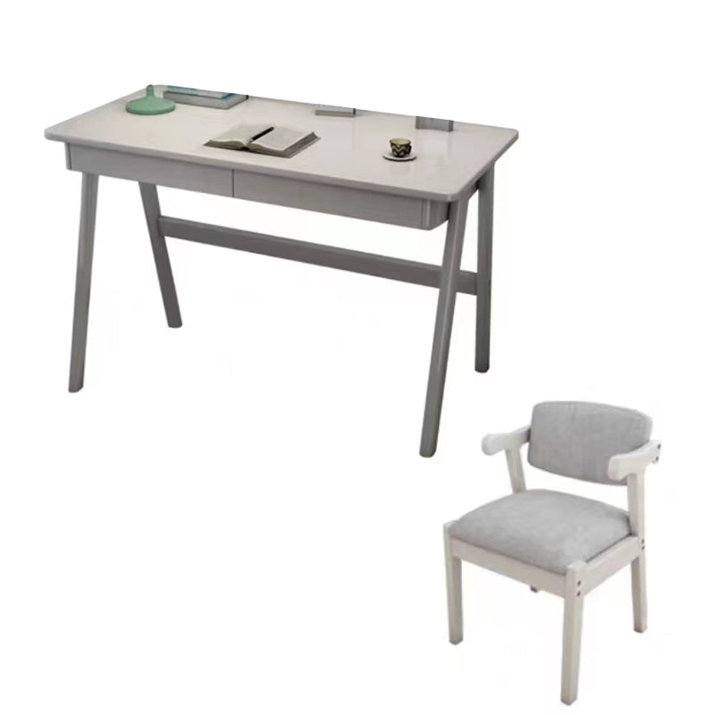 Solid Wood Writing Kids Desk and Chair 29.5" High Simple Child Desk with Drawers