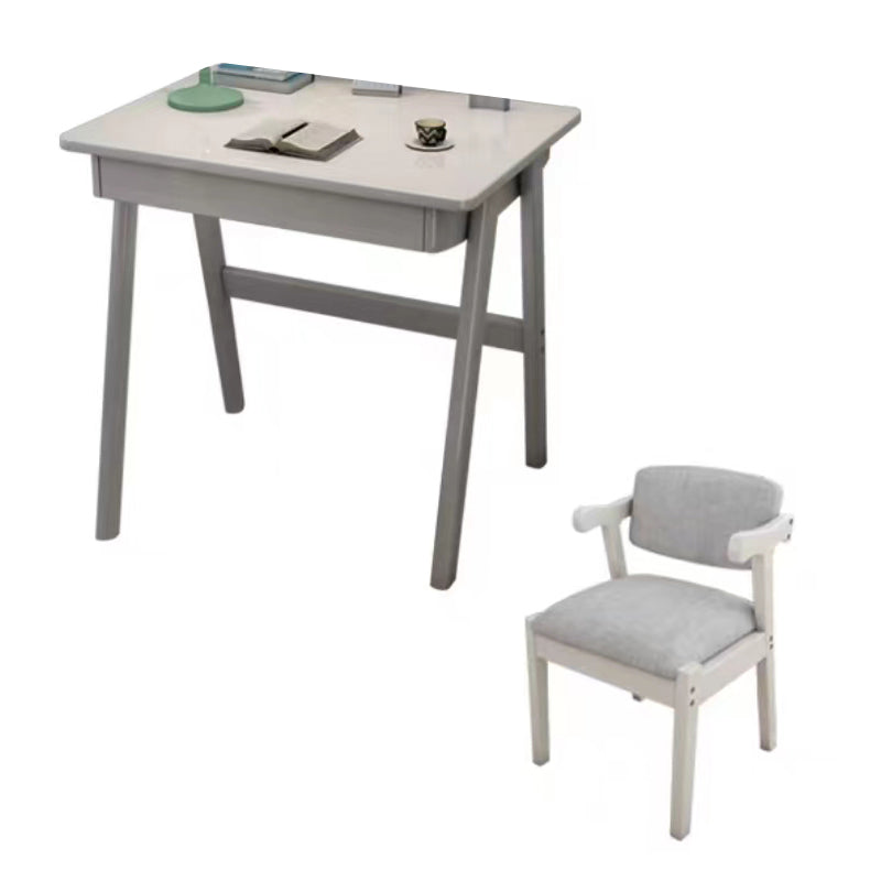 Solid Wood Writing Kids Desk and Chair 29.5" High Simple Child Desk with Drawers