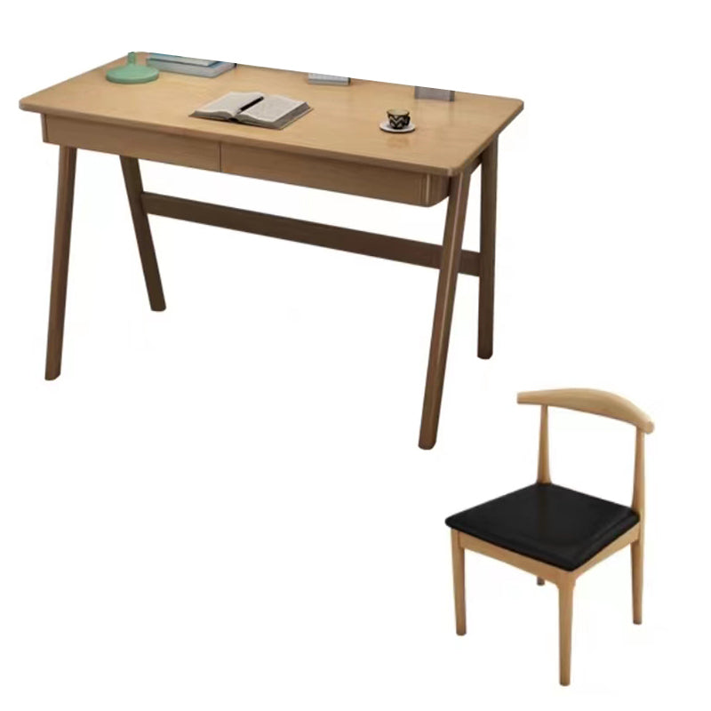 Solid Wood Writing Kids Desk and Chair 29.5" High Simple Child Desk with Drawers