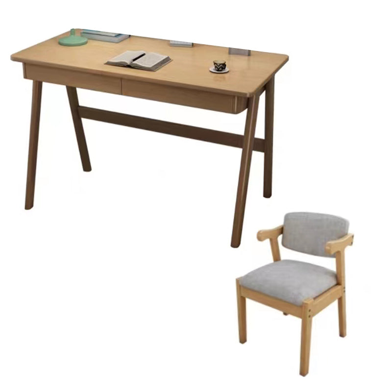 Solid Wood Writing Kids Desk and Chair 29.5" High Simple Child Desk with Drawers