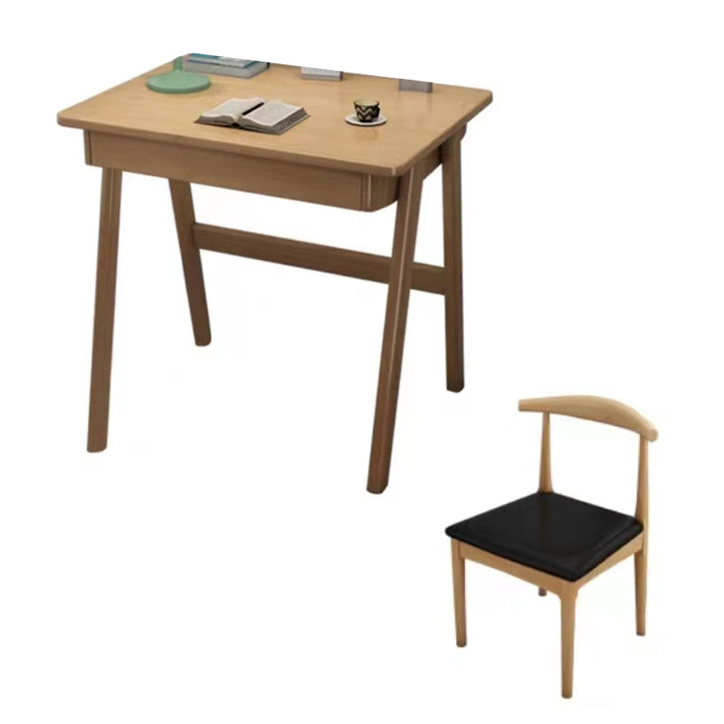 Solid Wood Writing Kids Desk and Chair 29.5" High Simple Child Desk with Drawers