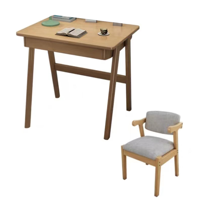 Solid Wood Writing Kids Desk and Chair 29.5" High Simple Child Desk with Drawers