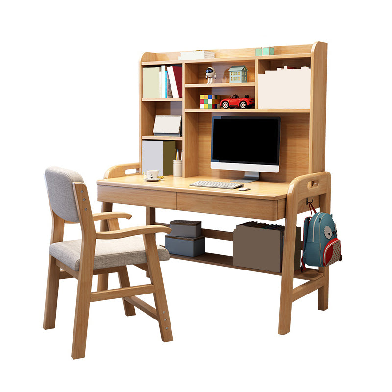 Adjustable Rubberwood Children's Desk with Shelves and Drawers