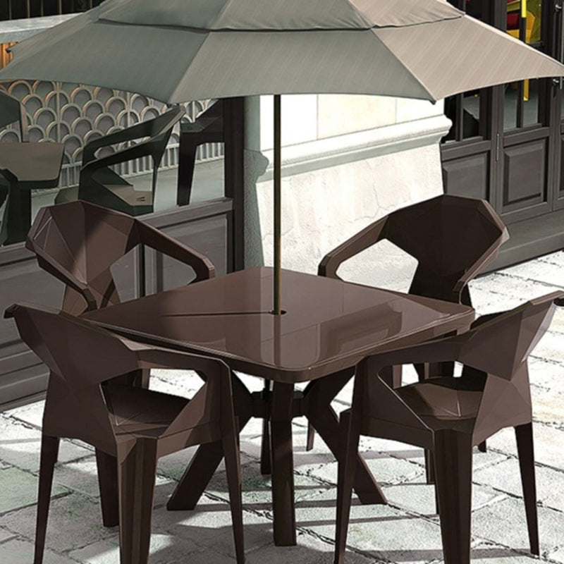 Modern Plastic Dining Table Outdoor UV Resistant Patio Table with Umbrella Hole