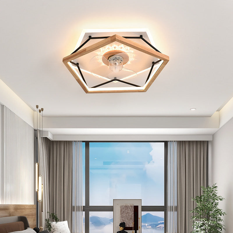 Modern Single Beige Ceiling Fan Lamp Wooden Ceiling Fan Light for Living Room